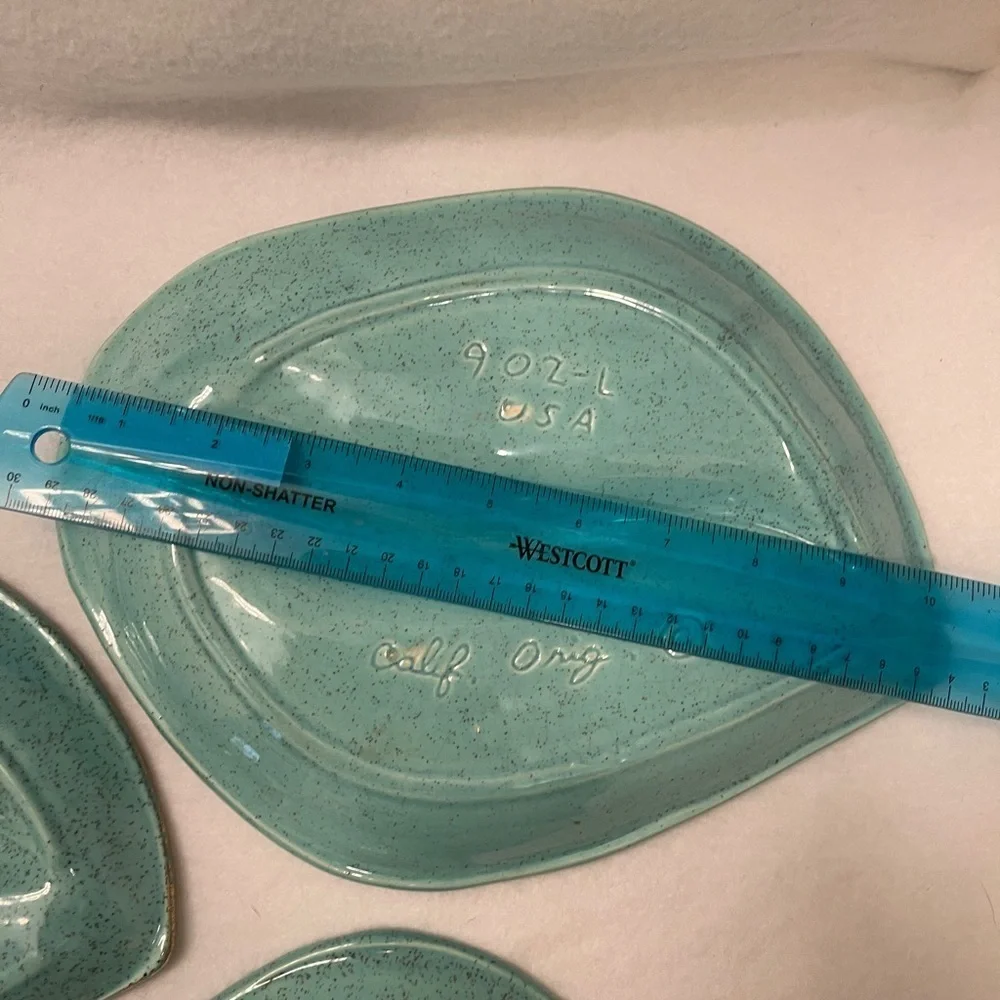 Vtg Rare Mid Century Ceramic Ashtrays (3) Calif Orig 902 USA Atomic Teal Green